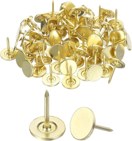 uxcell 150Pcs Upholstery Tacks, 11mmx15mm Flat Head Thumb Tack Decorative Furniture Nails Push Pins for Furniture Sofa Headboards, Gold-DeskLoop Office