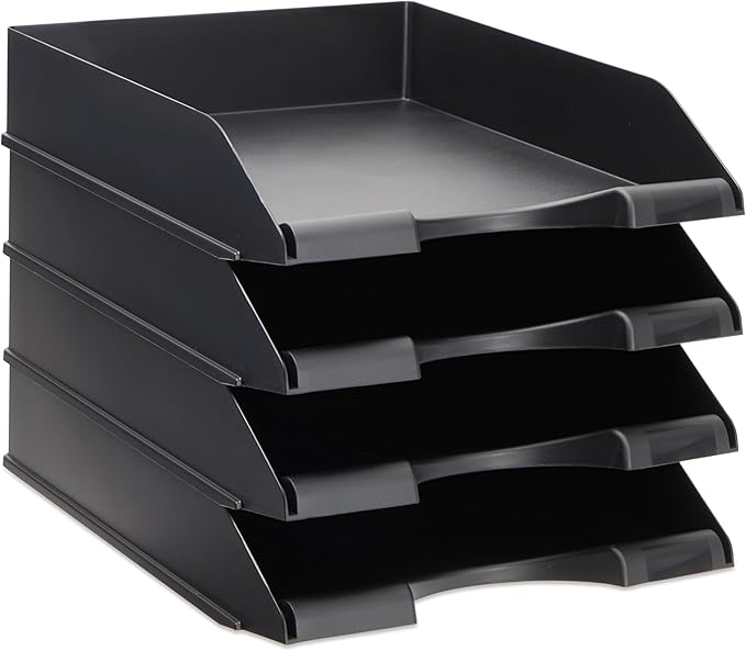 Stockroom Plus Letter Trays - 4-Pack, Black, 10 x 13.5 x 2.5 in - Stackable Paper Trays & Desktop File Organizer - Mail Organizer & Document Storage-DeskLoop Office