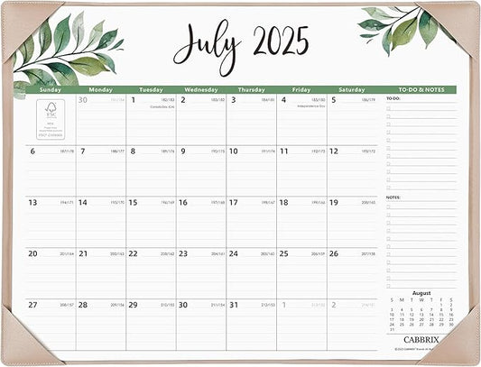 Large Desk Calendar 2025-2026 with Desktop Mat, Cabbrix Desk Pad Calendar 22 x 17 Inch Runs From July 2025 to December 2026 for Home Office and School, Leaf-DeskLoop Office