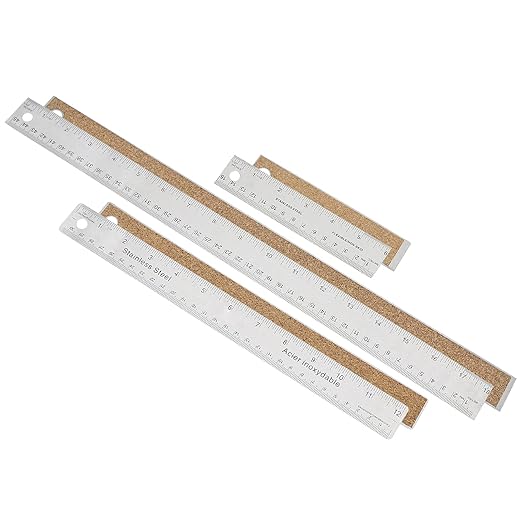 Stainless Steel Metal Ruler - 6 Inch, 12 Inch, 18 Inch Straight Edge - Non Slip Cork Backed - Inch and Metric-DeskLoop Office