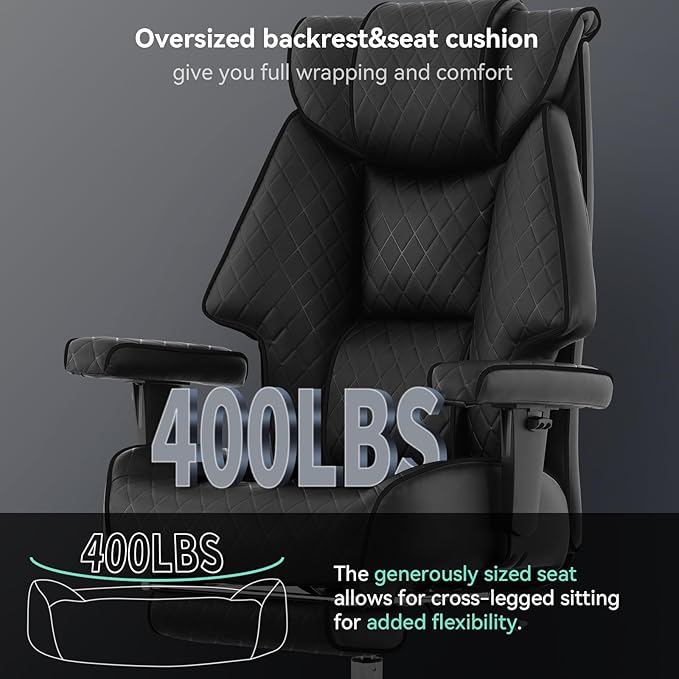 Big and Tall Office Chair with Footrest, PU Leather High Back Executive Office Chair 400lbs, Ergonomic Computer Chairs Lumbar Support for Heavy People (All Black)-DeskLoop Office
