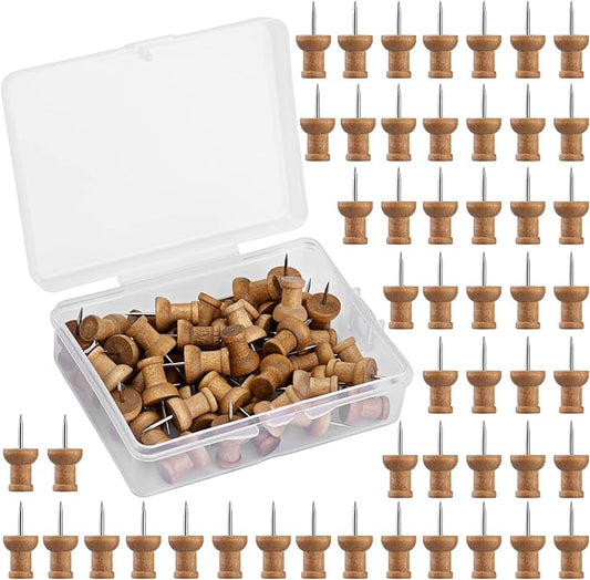 50 Pcs Wooden Push Pins, Decorative Thumb Tacks, Push Pins for Cork Board Head Pin Wood Map Tacks Marking Pin, Wood Thumb Tacks Decorative for Bulletin Boards Craft Projects with Storage Box, Coffee-DeskLoop Office
