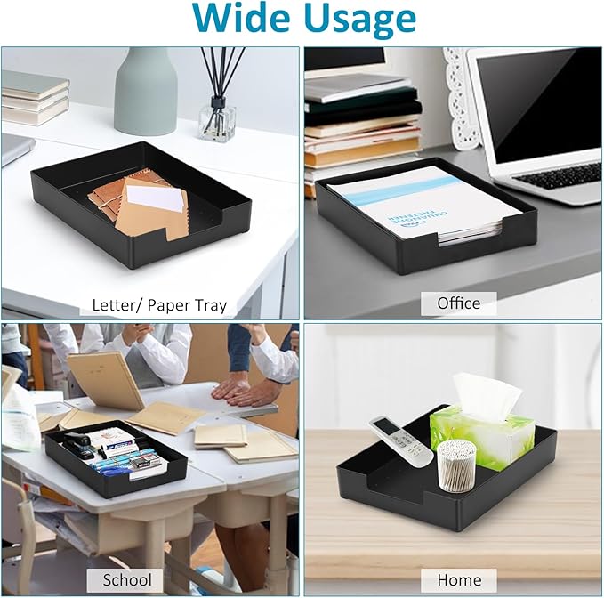 Stackable Letter Tray Paper Organizer, A4 Size Desk Holder for Letter Paper/Stationery/Desk Accessories, Black Holder File Organization for Office, School, Home Storage (2 Pack)-DeskLoop Office