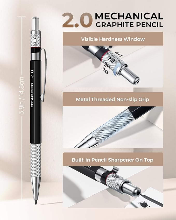 30PCS Art Mechanical Pencil Set with Leather Bag, Metal Artist Lead Pencil 0.5, 0.7, 0.9 mm, 3PCS 2mm Sketching Pencil (4H 2H HB 2B 4B 6B Color) with 464PCS Graphite Lead Refills for Drawing-DeskLoop Office