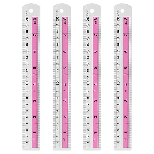 HARFINGTON 4pcs Metal Straight Ruler 20cm Metric SAE Aluminum Alloy Measuring Rulers Scale Tools with Hole for Measure Study Reading Classroom Office, Pink-DeskLoop Office