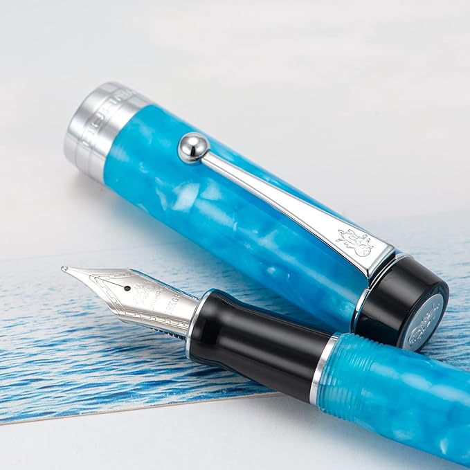 Jinhao 100 Fountain Pen Celluloid Classic Style, #6 Nib Smooth Writing Instrument with Refillable Converter and Pen Case Set-DeskLoop Office