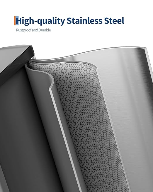 GarveeHome 2 x 10.6 Gallon Stainless Steel Double Trash Can with Lid for Kitchen, Large Dual Trash and Recycle Bin Combo, Step-on Kitchen Metal Garbage Cans, PP Inner Buckets, Liner Rim, Silver-DeskLoop Office