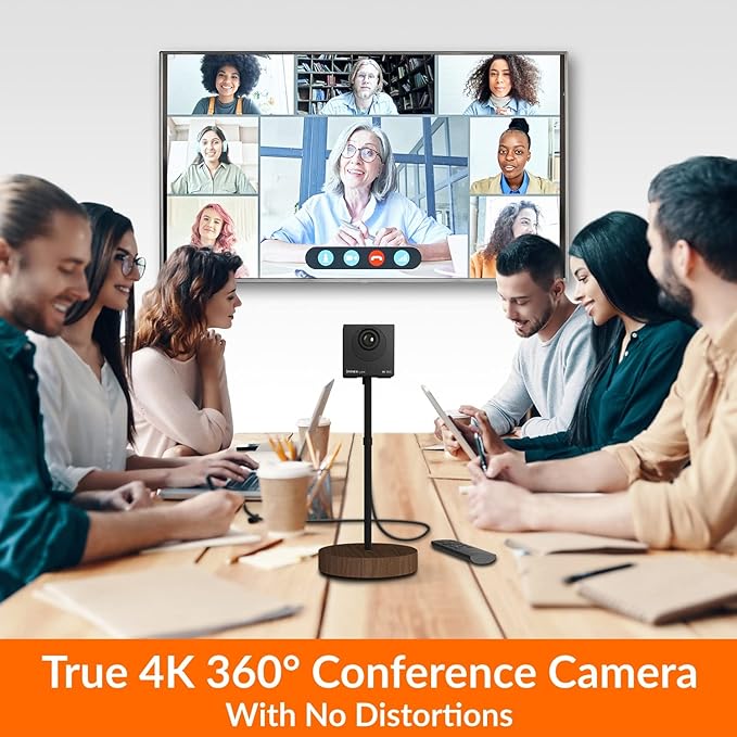 Innex Cube 4K 360 Degree Video Conference Camera with Multiple AI Modes, Dual Omnidirectional Mics, Remote, Plug and Play Conference Room Webcam for Zoom, Microsoft Teams, Open Space, Meeting Room-DeskLoop Office