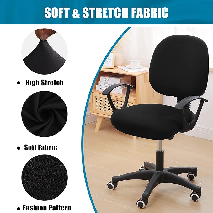 Smiry Stretch Printed Office Computer Chair Covers, Universal Washable Removable Desk Rotating Chair Slipcovers Protector, Seat + Backrest Cover - Black-DeskLoop Office