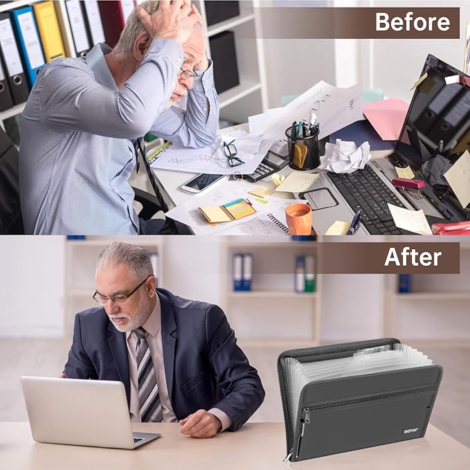 ENGPOW Accordion File Organizer,Fireproof 13 Pockets Expanding File Folder,Document Organizer Folder with Zipper&Labels,Portable Home Travel Safe Storage for Letter A4 Files and More,Gray-DeskLoop Office