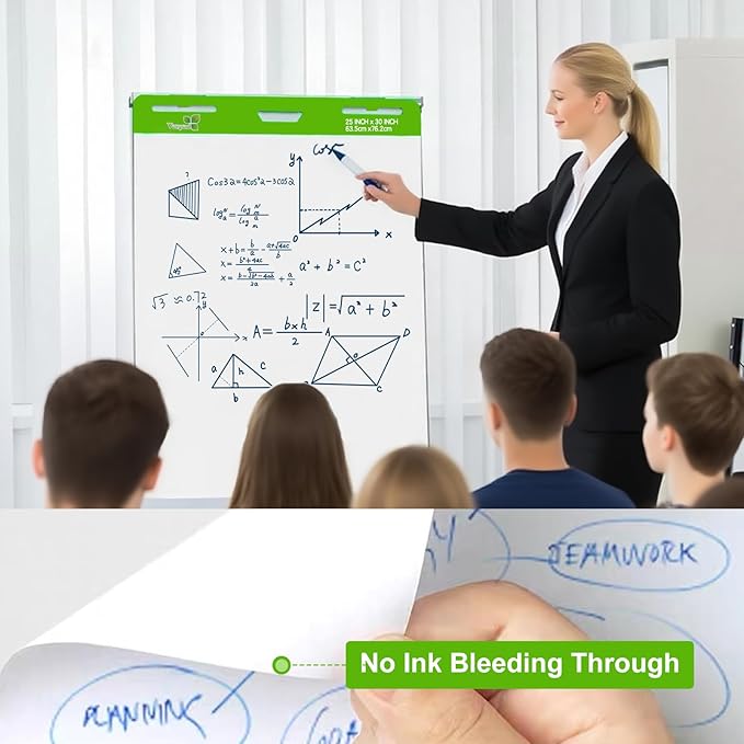 Sticky Easel Pad 25 in x 30 in, 35 Sheets/Pad, 4 Pads/Pack, 140 Sheets, Large White Sticky Easel Paper for Office and Classrooms, Flip Chart Paper for Teachers,Super Sticking Power & Bleed-Resistant
