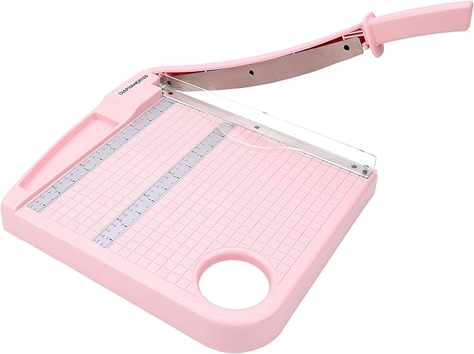 Paper Cutter Trimmer for Office&Crafts, Heavy Duty Guillotine Paper Trimmer with Portable Base Design/Safety Protection and Blade Lock, Paper Cutter 12 Sheets, Cardstock/Laminate (Pink)-DeskLoop Office