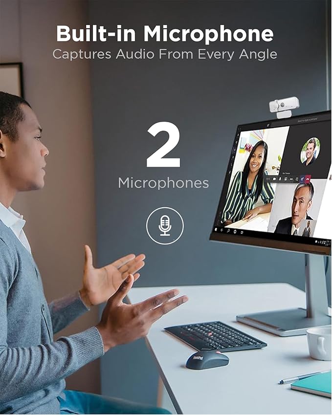 Lenovo HD 1080p Webcam (300 FHD) - Monitor Camera with 95° Wide Angle, 360° Rotation Pan & Tilt, Dual Microphones – Attachable Desktop Cam with Privacy Shutter for Remote Work, Streaming & Gaming-DeskLoop Office