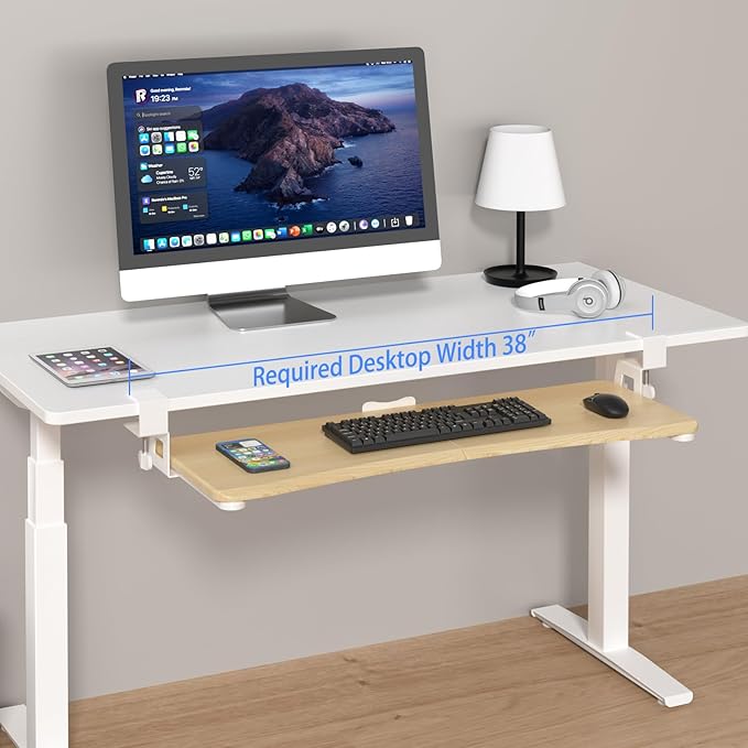 suptek Large Keyboard Tray Under Desk Pull Out with C Clamp Mount, Keyboard & Mouse Tray, 34 (38 Including Clamps) x 11.8 inch Slide-Out Platform Computer Drawer for Typing, Light Wood, DSF1LQM-DeskLoop Office
