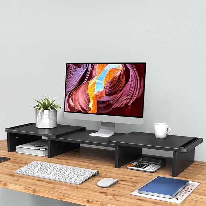 Zimilar Dual Monitor Stand Riser, Monitor Stand with Adjustable Length and Angle, Wood Monitor Stand for Desk, Monitor Riser for 2 Monitors with Storage Space-DeskLoop Office