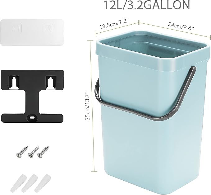 stonespace Compost Bin Kitchen, Under Sink Compost Bin Indoor Sealed, 3.2 Gallon/12L Compost Bucket for Kitchen, Wall Mounted Trash Can,Small Trash Can with Lid,1 Pack Blue-DeskLoop Office