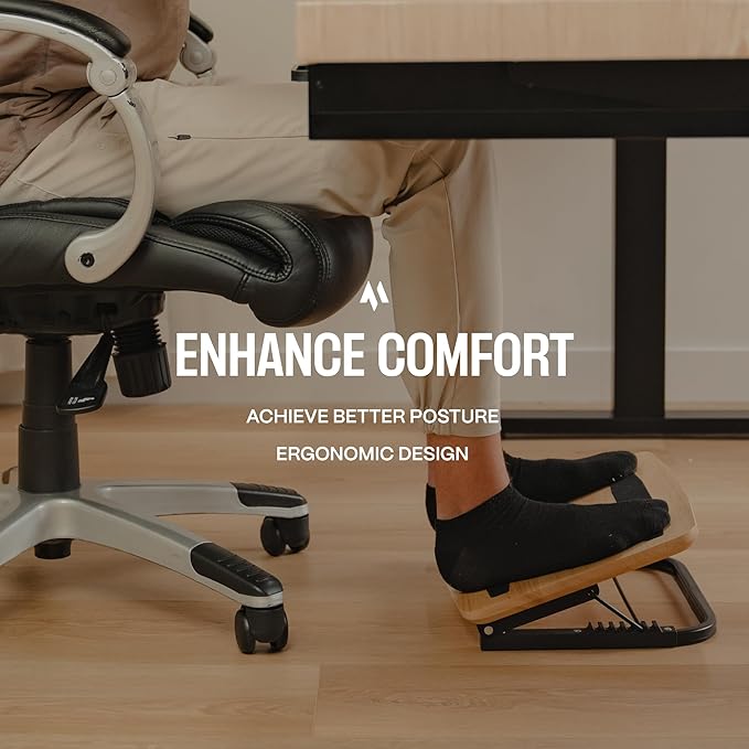 Adjustable Under Desk Foot Stool - Ergonomic Foot Rest with 7 Angles - Walnut-DeskLoop Office