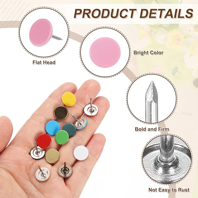 uxcell 120Pcs Push Pins, 11mmx13mm Round Flat Head Decorative Thumb Tacks Upholstery Tacks for Cork Board Office Wall Hangings, Pink-DeskLoop Office