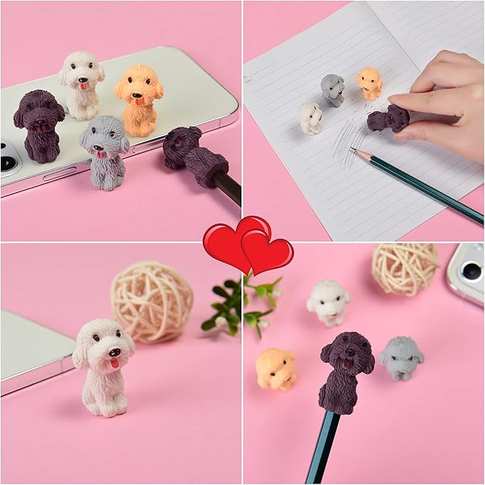 24 Pcs Animal Pencil Erasers Toppers,Pencil Top Erasers,3D Cute Dog Cap Easters Desk Pet Erasers for Kids-DeskLoop Office