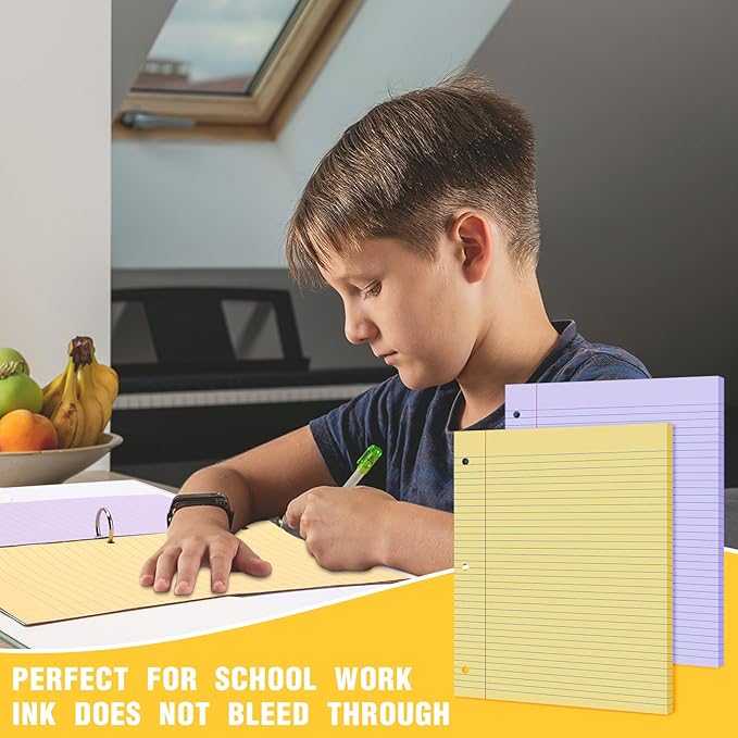 PerKoop 600 Sheets Colored Loose Leaf Paper 8.5" x 11" college ruled Lined 3 Hole Punched notebook Filler Paper for 3 Ring Binders Office School Supplies (Many Color)-DeskLoop Office