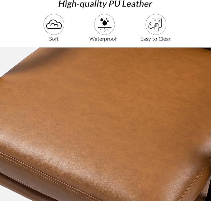 HULALA HOME Modern Faux Leather Home Office Chair with Tilt Lock & Metal Base, Desk Chair with Wheels & Padded Cushion, 360° Swivel Wide Seat Computer Task Chair, Camel-DeskLoop Office