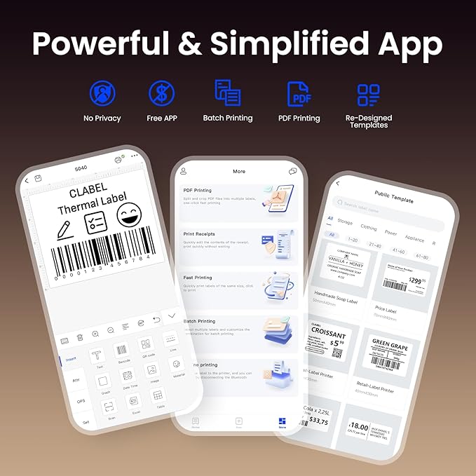 CLABEL 221B Label Maker Machine with Tape, 2 Inch Thermal Label Printer, Portable Bluetooth Sticker Maker Machine Barcode Labeler Compatible with Phone & PC for Small Business Retail Office-DeskLoop Office