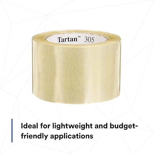 3M Tartan Box Sealing Tape 305, Clear, Light Duty, Durable, 2.83 in x 109.36 yds (72 mm x 100 m), 24 Rolls/Case-DeskLoop Office