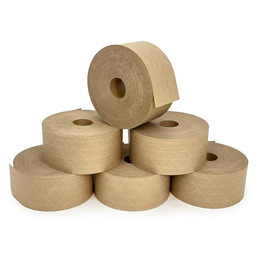 IDL Packaging 2.83" x 450 feet Reinforced Water-Activated Kraft Gummed Tape 30lb Thickness (Pack of 6) - Secure Paper Packing Tape for Secure Carton Sealing - Heavy-Duty for All Conditions, Brown-DeskLoop Office