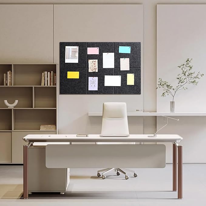 Large Cork Board 36" x 24", 6 Pack Felt Wall Tiles with 30 Pcs Pushpins, Bulletin Board with Removable Self-Adhesive Strips, Pin Boards Cork Boards for Walls Office Home Classroom Decor-Dark Gray-DeskLoop Office