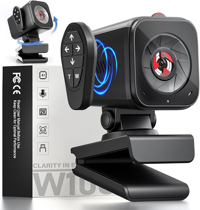 Webcam for PC/Laptop/Mac with Remote Control, 2K Computer Camera, Low-Light Correction, AI-Noise Canceling Mics, Adjustable Field of View, Built-in Privacy Cover, Stereo Mics-DeskLoop Office