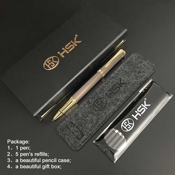 HSK Luxury Ballpoint Pens gift Pen Black Refill Line width 0.5mm,Best Ball Pen Gift Set for Men & Women Professional Executive,Office,Nice Pens Classy Gift Box (Gold)-DeskLoop Office