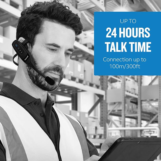 BlueParrott C400-XT Mono Bluetooth Wireless Headphones 96% Noise Canceling Trucker Headset with Mic, Convertible Over Head to Behind Neck Style with 300 ft. Wireless Range, 24 hrs. Talk Time, Black-DeskLoop Office