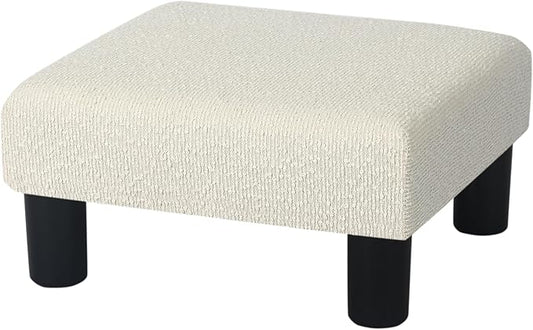 Joveco Small Foot Stool Ottoman, Cotton Line Square Footstool Upholstered Footrest Foot Rest for Chair, Under Desk, Office, Living Room, Pinstripe White-DeskLoop Office