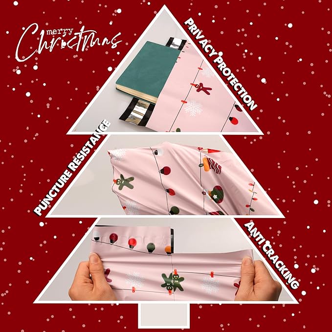 Christmas Poly Mailer 10x13 Inch 25 Pcs, Waterproof Shipping Bags for Clothing, Tear-Resistant Mailier Bags, Strong Mailing Bags with Self-Seal - Christmas Lights Printed-DeskLoop Office