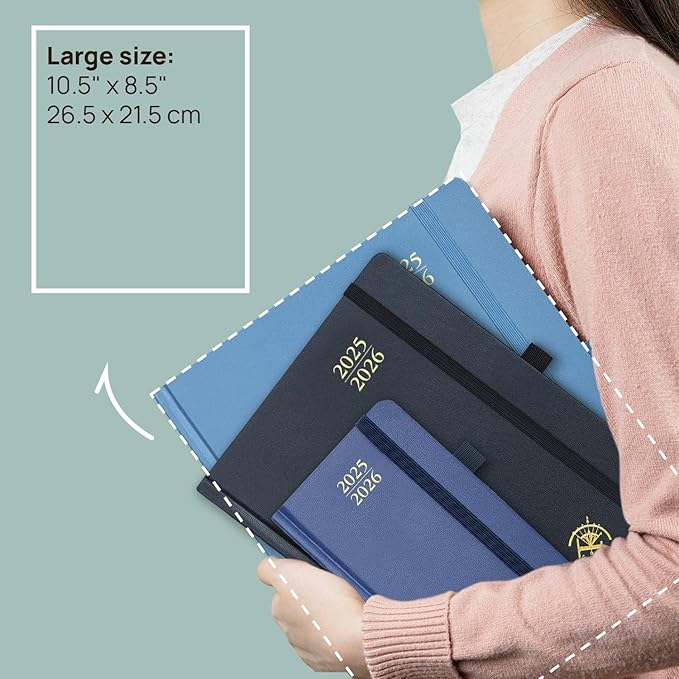 POPRUN Planner 2025-2026, (Large 8.5'' x 10.5'' Hard Cover) Academic Calendar (July 25-June 26) Daily Weekly and Monthly Appointment Book with Hourly Time Slots, Monthly Tabs, 100 GSM - Black-DeskLoop Office