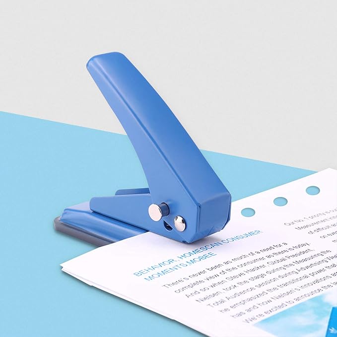 Single Hole Puncher Handheld 1/4 Inches Hole Punch, 20 Sheet Paper Punch Capacity Metal Hole Puncher with Skid-Resistant Base for Paper, Chipboard, Art Project, Blue-DeskLoop Office