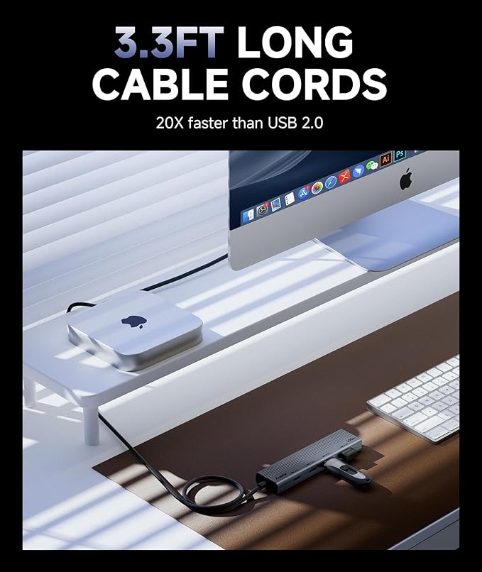 Aceele USB C Hub 10Gbps, USB 3.2 Gen 2 HUB with 2 USB-C 3.2 and 2 USB-A 3.2 Port, 100W PD Charging, 3.3FT Cable Type C Splitter for MacBook Pro/Air, iPad Pro and More(Not Support Extend Monitor)-DeskLoop Office