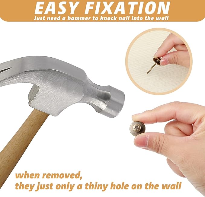 Zhengmy 40 Pcs Double Headed Picture Hangers Nails 4 Size Long Thumb Tacks Wall Nails for Hanging Pictures Decorative Push Pins Hooks for Drywall Photo Office Home Decor, 20/30/ 40/ 50lb(Bronze)-DeskLoop Office