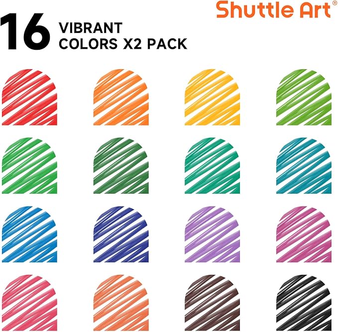 Shuttle Art Dry Erase Markers, 32 Pack 16 Colors Whiteboard Markers,Fine Tip Dry Erase Markers for Kids,Perfect For Writing on Whiteboards,Dry-Erase Boards,Mirrors,Calender,School Office Supplies-DeskLoop Office