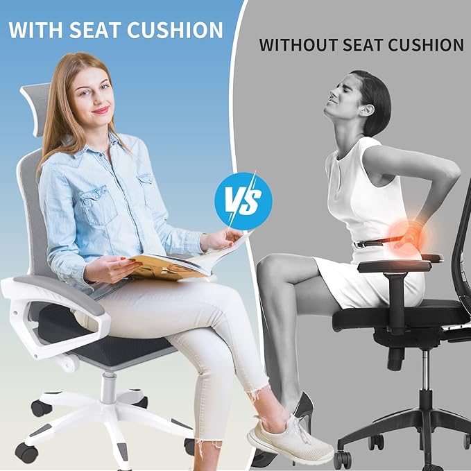Large Seat Cushion,Soft Foam Cushion for Long Sitting Hours on Office Chair, Home & Car, Non-Slip Chair Pad for Relieving Back & Sciatica & Hip & Coccyx Pain (Grey)