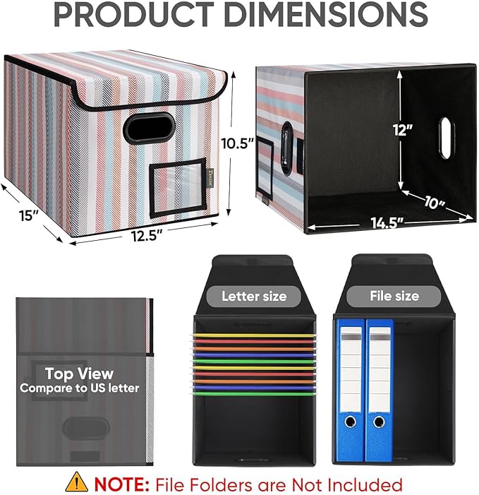 BALEINE File Organizer Box with Lid, Collapsible File Folder Organizer with Plastic Slide, Hanging File Folder Box for Office Document Storage (2 Pack, Color Stripe)-DeskLoop Office
