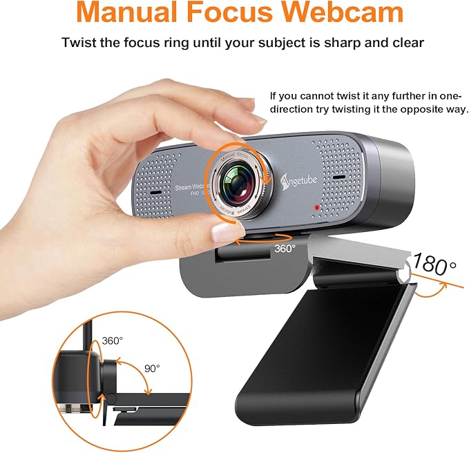 Angetube 1080P Web Camera for Computer HD Webcam with Microphone - USB PC Camera with 90-Degree Wide Angle, Plug and Play for Zoom | Skype | Teams | Streaming | Video Calling-DeskLoop Office