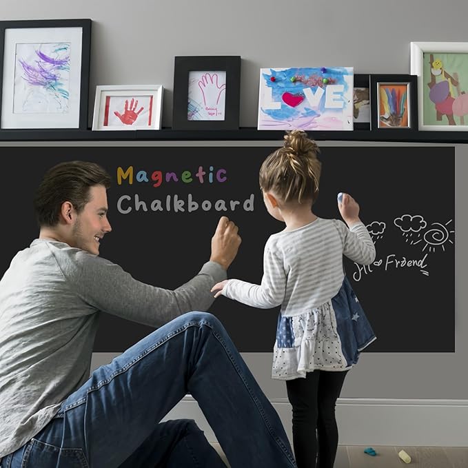 Large Magnetic Chalkboard Contact Paper for Wall 100" x 47" Self Adhesive Blackboard Wallpaper Peel and Stick Chalk Board Wall Decal Roll with Chalks for Kids Home Playroom Classroom