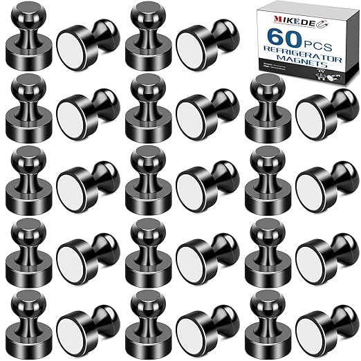 MIKEDE Whiteboard Magnets, 60Pcs Fridge Magnets Small Magnetic Push Pins Strong Magnets for Whiteboard, Black Neodymium Refrigerator Magnets Perfect for School, Classroom,Kitchen and Map Magnets-DeskLoop Office