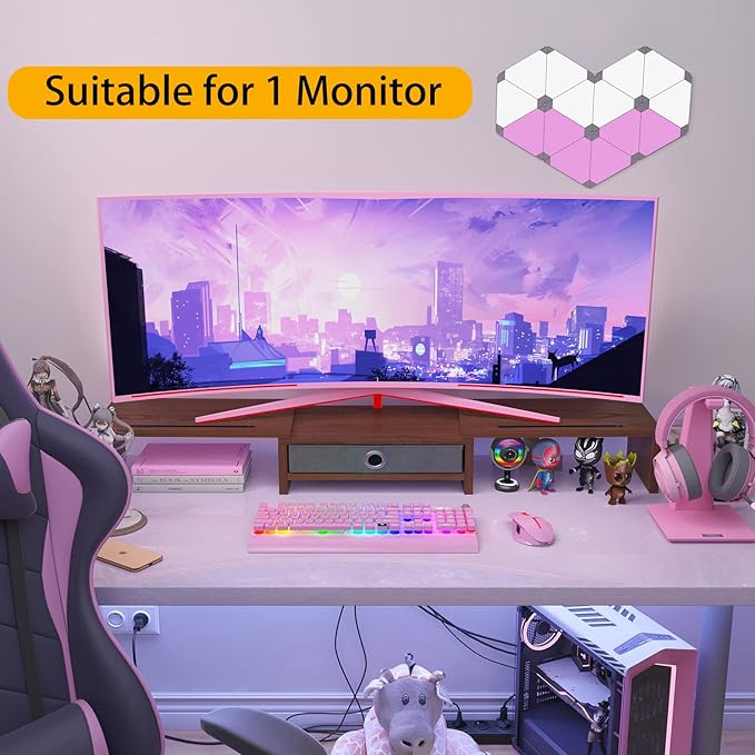 WESTREE Dual Monitor Stand Riser with Drawer - Adjustable Length and Angle, 2 Phone Hold, Desktop Organizer for Computer/Laptop/PC/Printer-DeskLoop Office