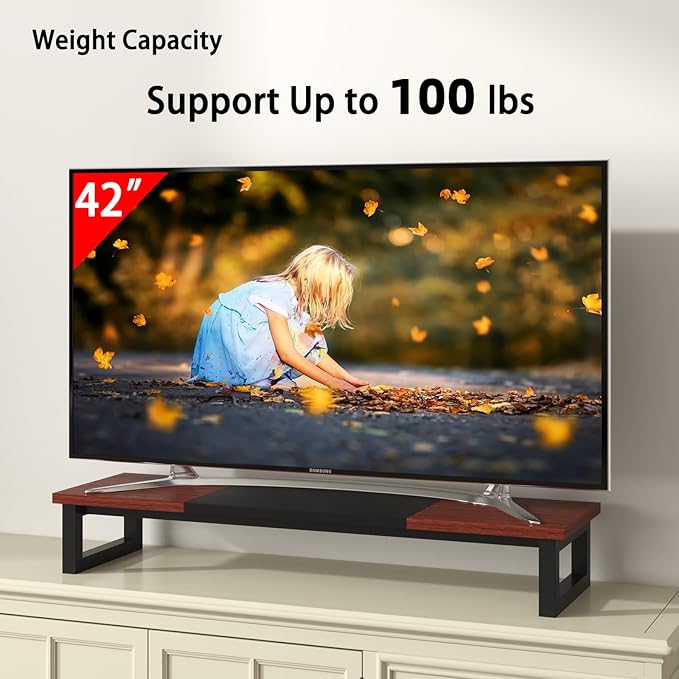 Dual Monitor Stand Riser, 39Inch Large Monitor Stands for 2 Monitors, Computer Monitor Stand, Wooden Desktop Oraganizer Shelf for Office Desk Computer,Laptop,TV-DeskLoop Office