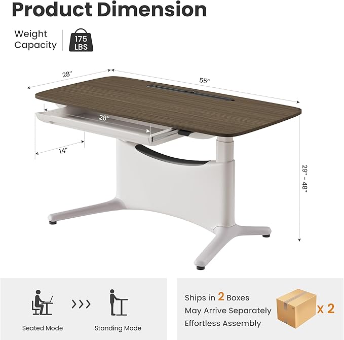 COLAMY Electric Adjustable Standing Desk – 48 x 28 Inch Sit Stand Desk with Drawer & Cable Management, Dual Motor Lift System, Ergonomic Footrest, Home Office Table (MFC Desktop, Walnut + White)-DeskLoop Office