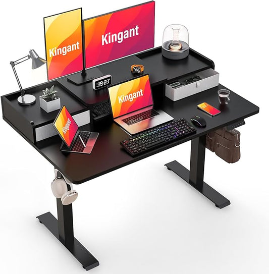 Standing Desk with Drawers,Thickened Table Legs Sit Stand Desk Electric for Home Office & Gaming,Ergonomic Stand Up Desk Cable Management Tray(Classic Black) (Classic Black, 48″ x 30″)-DeskLoop Office