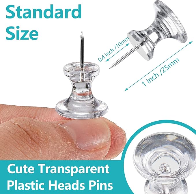 Outus 100 Pcs Giant Push Pins Large Thumb Tacks Plastic Heads 1 Inch Jumbo Push Pins for Cork Board Map Posters Office School(Clear)-DeskLoop Office