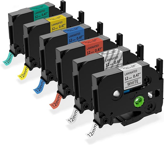 Compatible with Brother Label Maker Tape Refill Multi Color Tze TZ Tape 12mm 0.47" Laminated TZe 131 231 431 531 631 731 Replacement for Brother P-Touch PT-D210/D220/H110/D410 Label Makers, 6PK-DeskLoop Office